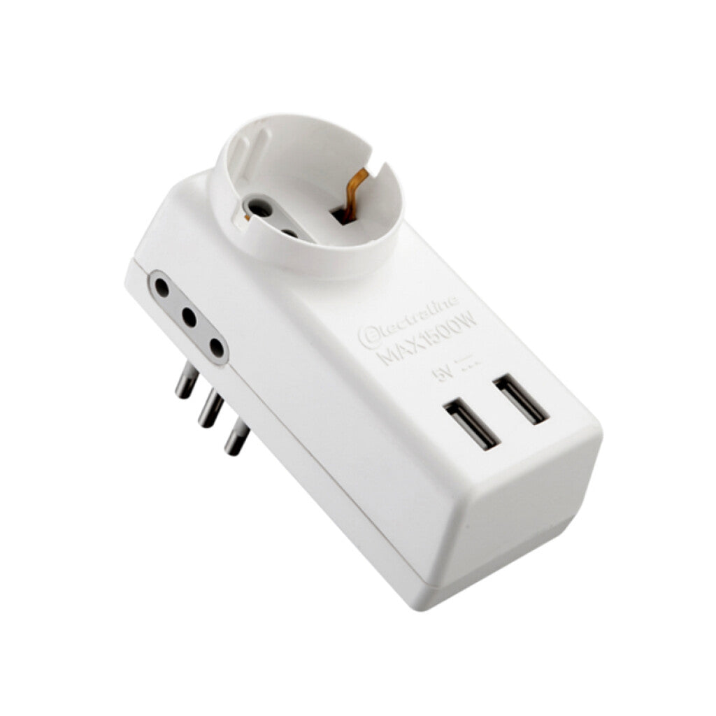 Adaptador 3 en línea a schuko+2USB+2 tres en línea - M31176