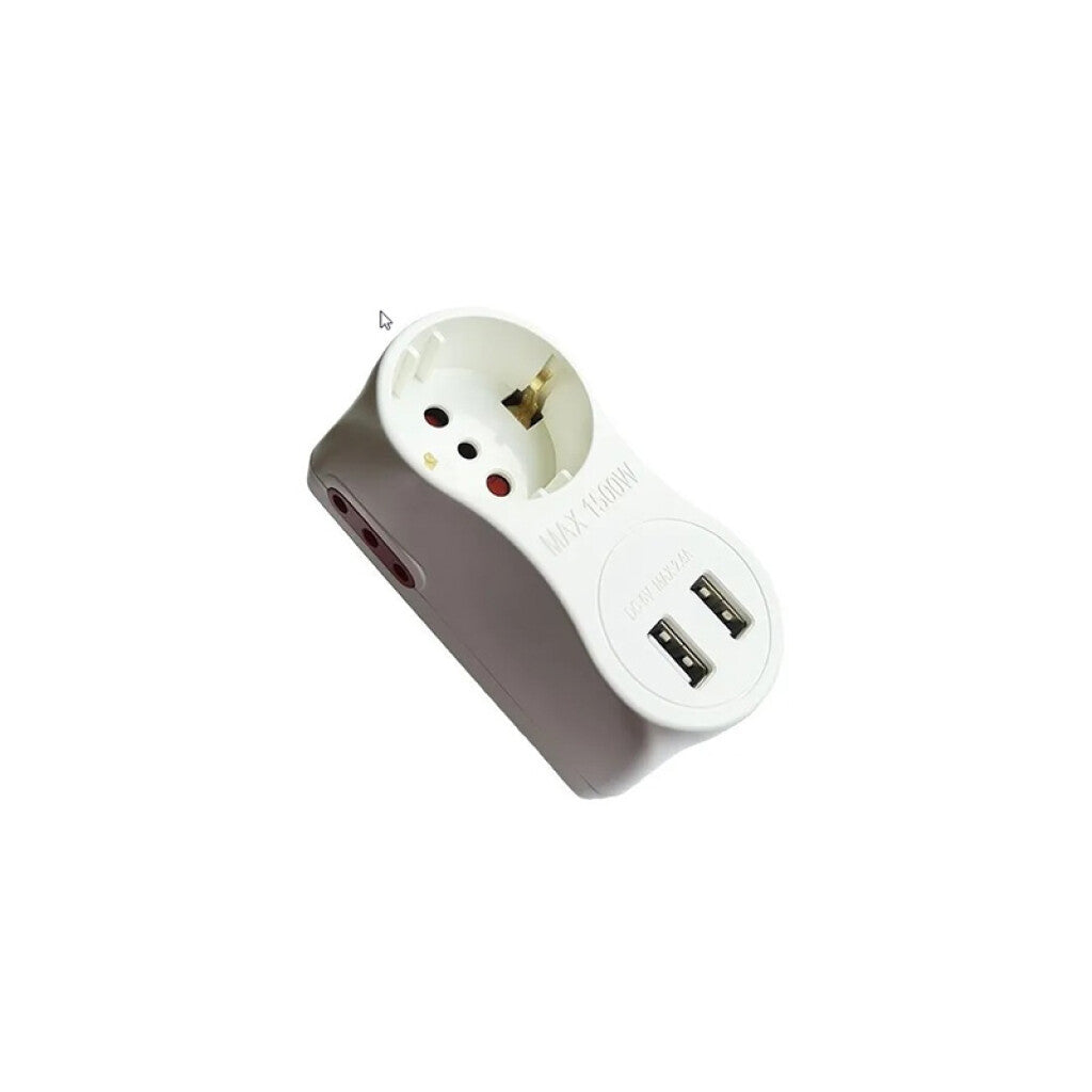 Adaptador 3 en línea c/ sal. schuko + 2x3L + 2 USB - C84555
