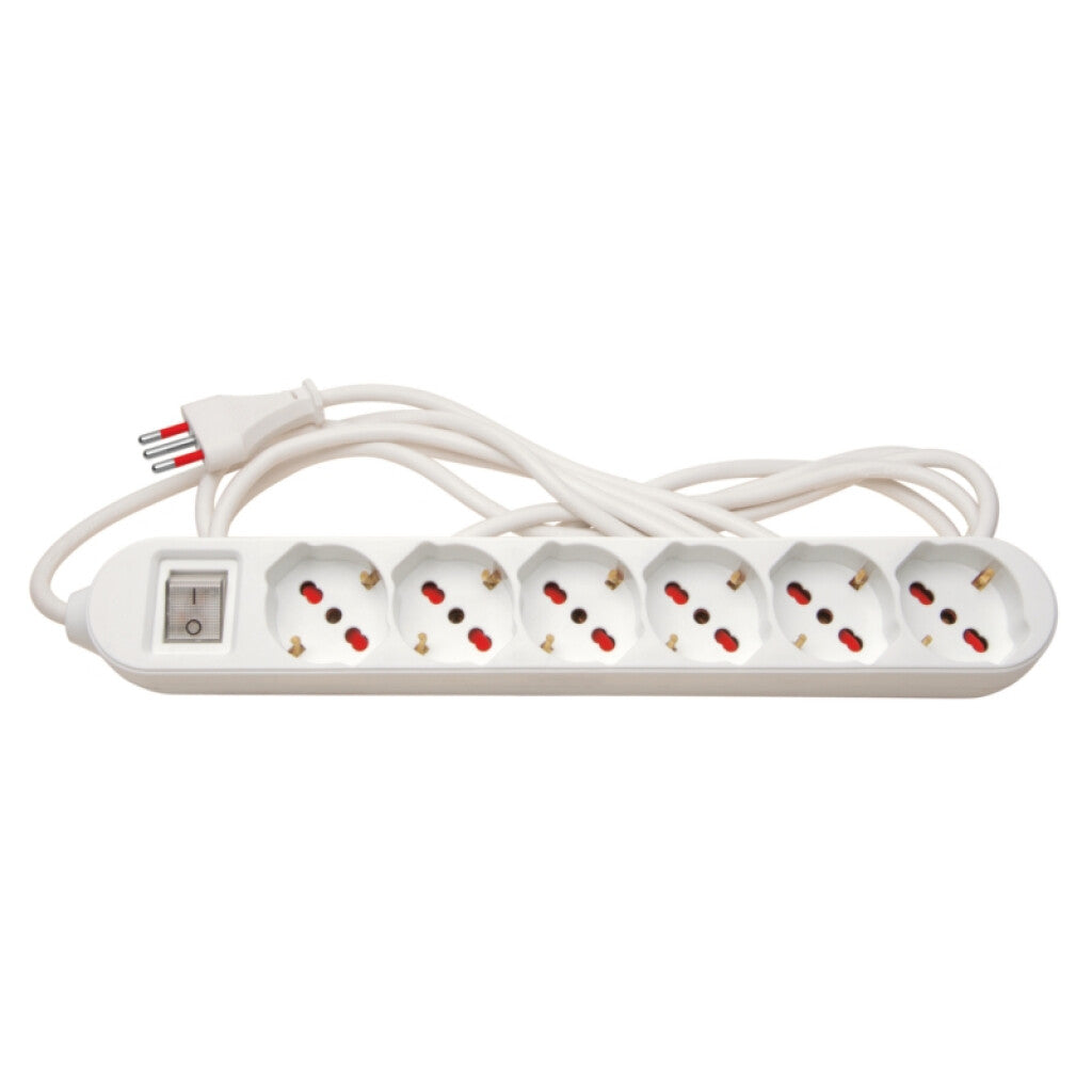 Alargue 3L c/ 6 tomas schuko c/ int. 5 mts. blanco - E18266
