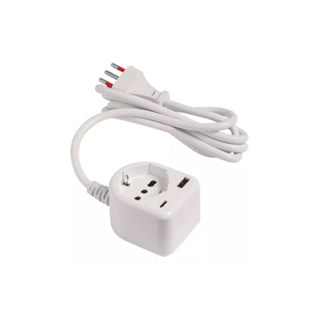 Alargue con toma schuko bipaso+(USB A+C), ficha 3L - E18276