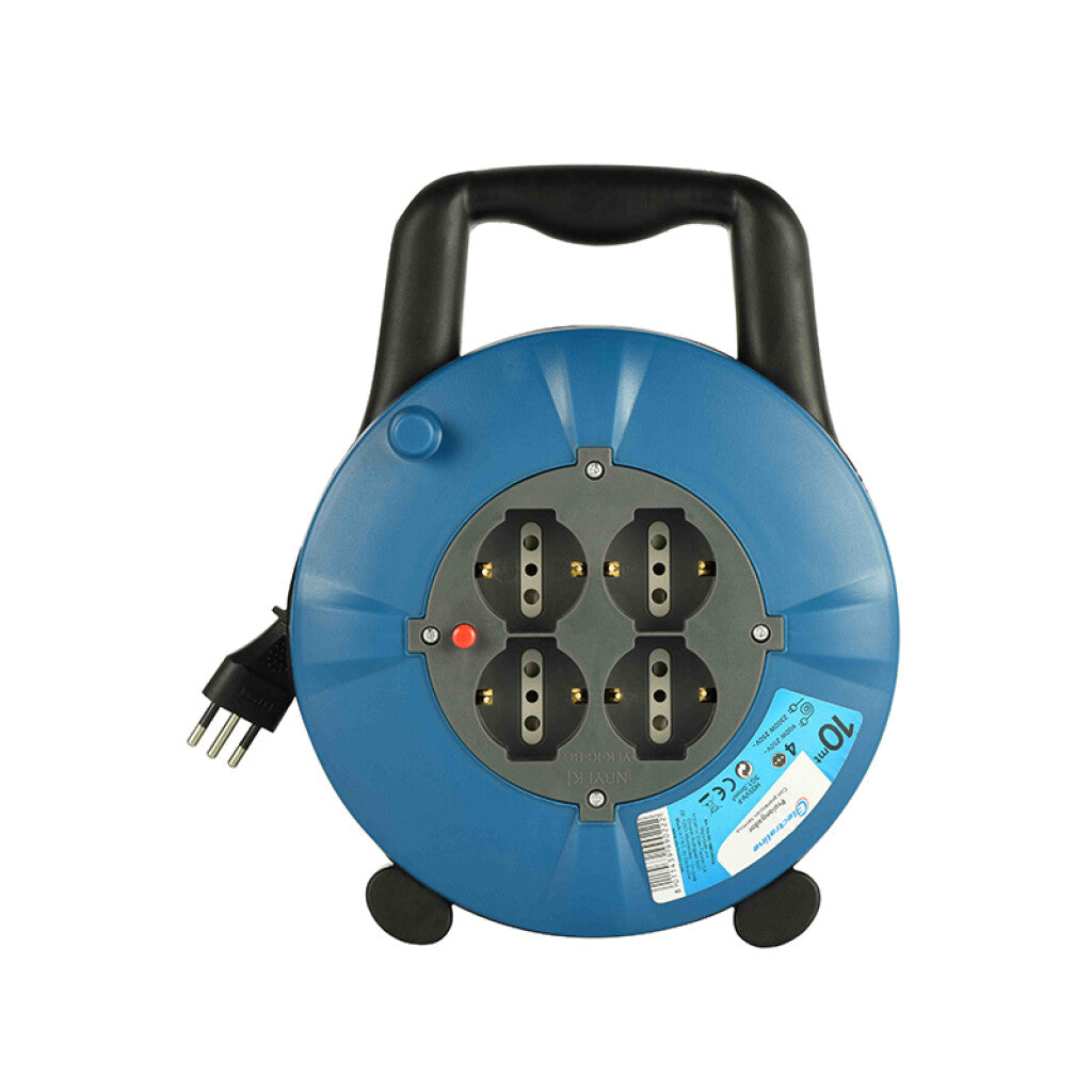 Alargue enrollador centro móvil 10m 4 schuko azul - E19129