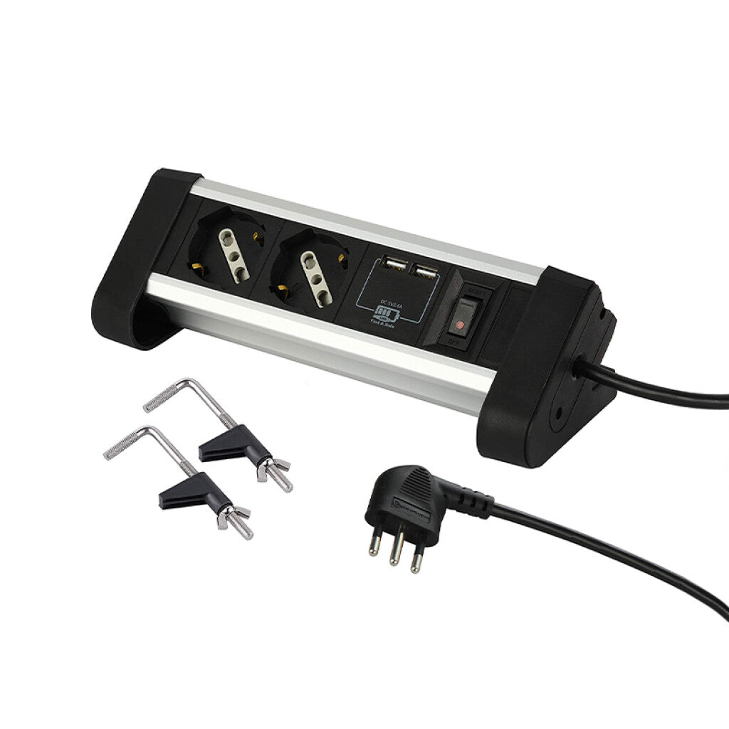 Alargue escritorio aluminio 3L c/int. 2SCH+2USB 2m - E19125
