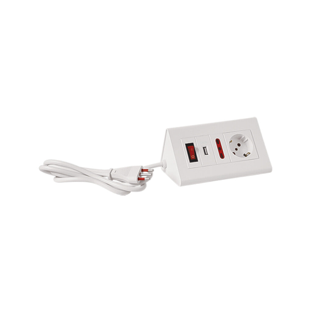 Alargue escritorio ficha 3L c/int. SCH+3L+USB 1.5m - E18272