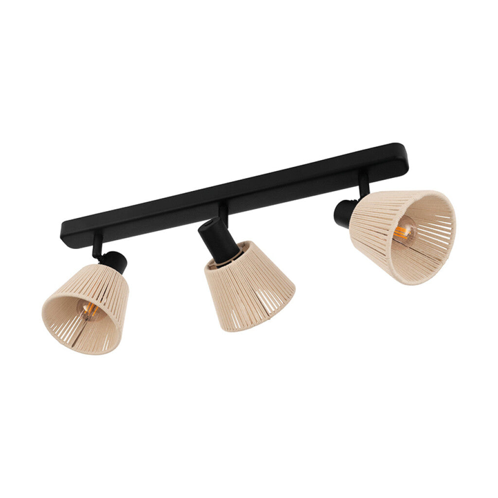 Aplique acero negro 3xE14 c/pantalla de hilo beige - EG6156