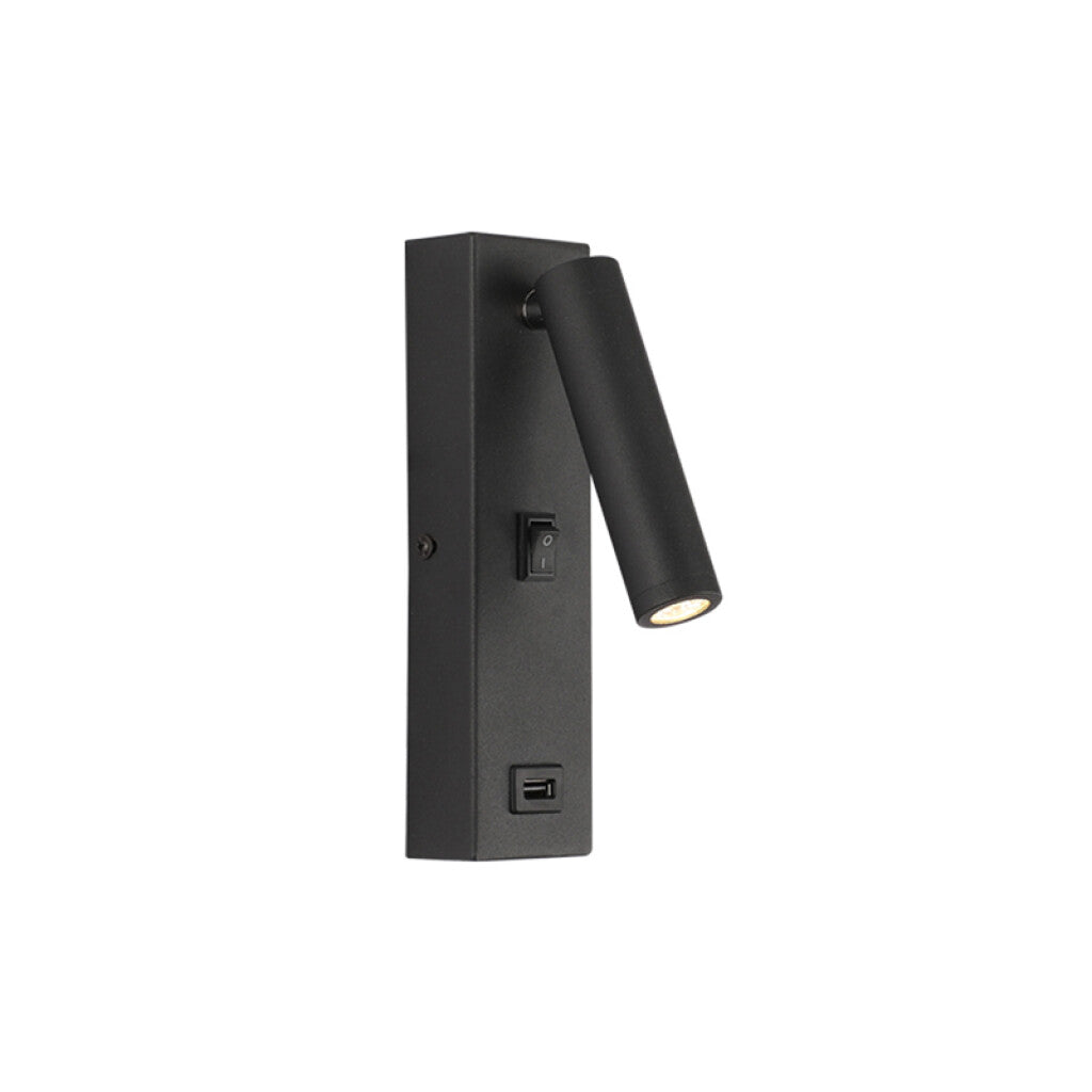 Aplique pared LED negro spot 3W cálido +puerto USB - IX9256