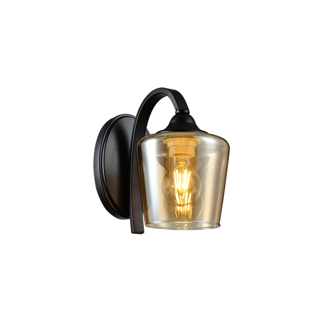 Aplique pared negro c/tulipa vidrio ámbar 1xE27 - IX9214