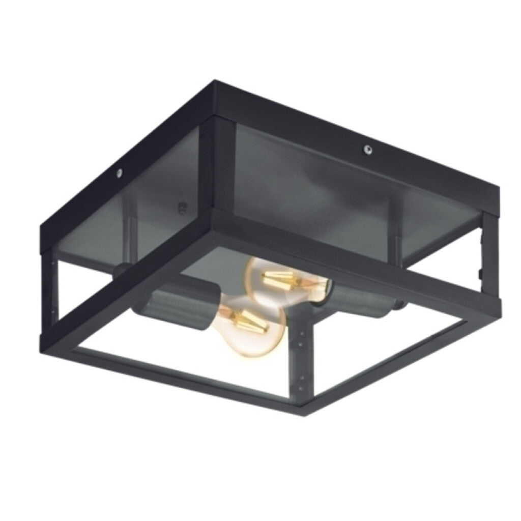 Aplique techo negro c/vidrio 2XE27 IP44 ALAMONTE 1 - EG0472