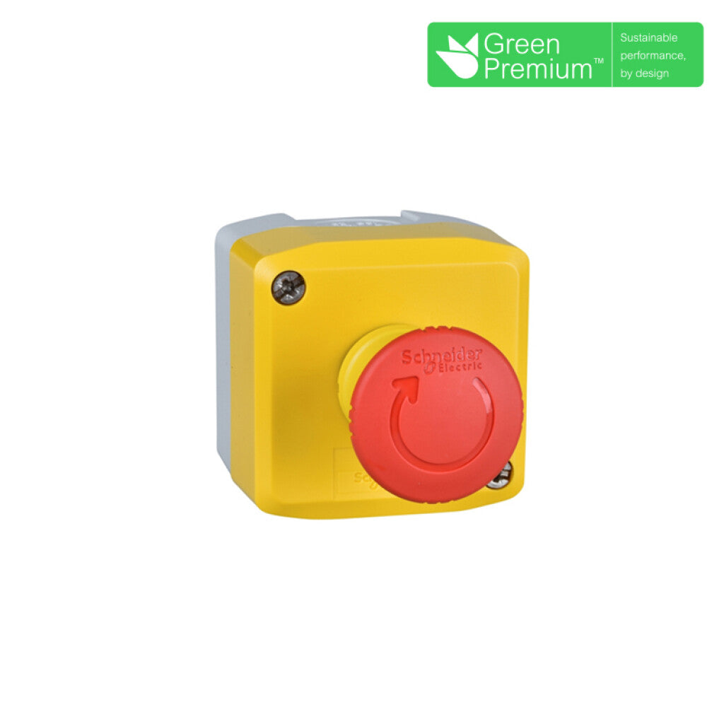 Caja amarilla c/ 1 puls. hongo rojo con ret. ø40mm - TL5913