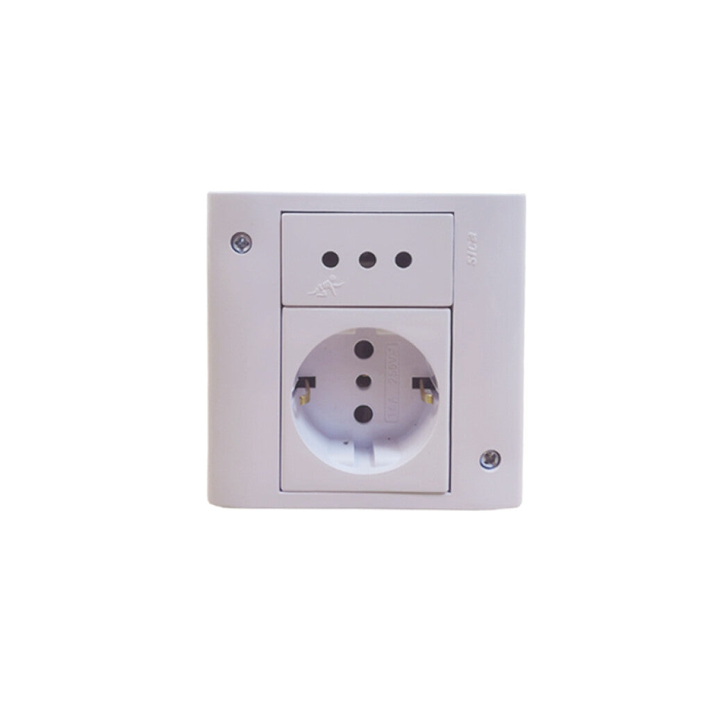 Caja d/3 módulos: toma schuko + (2P+T) blanco puro - SK3498