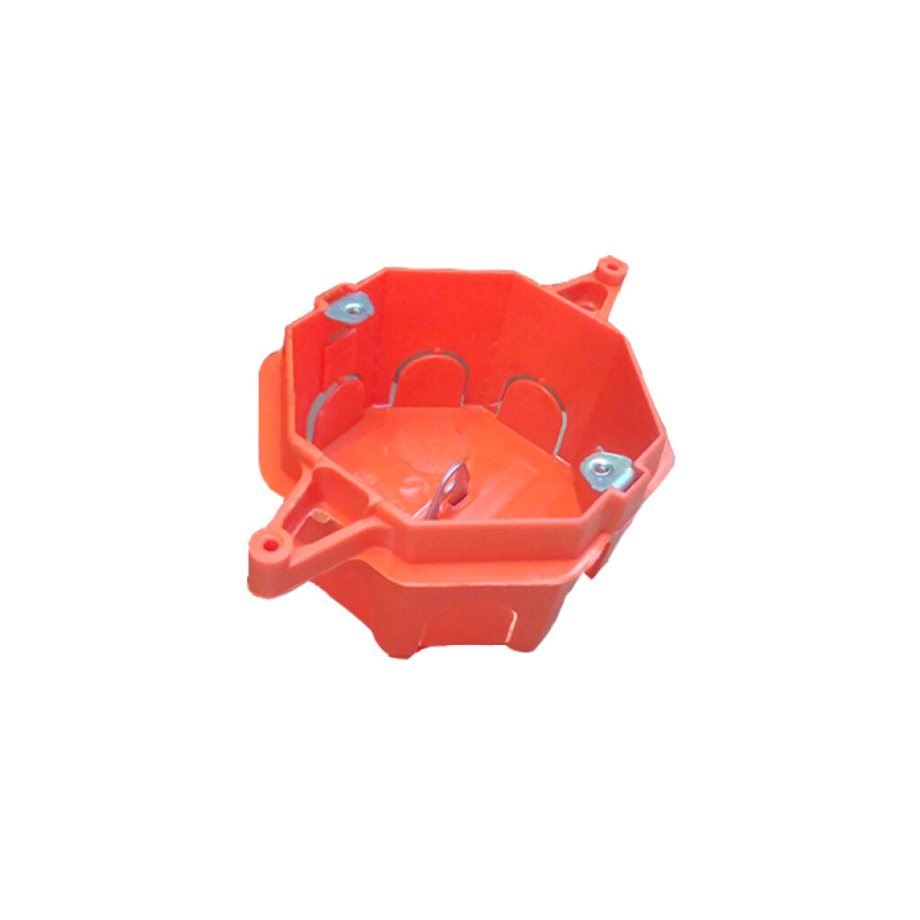 Caja plástica naranja p/embutir de centro sin tapa - C10209