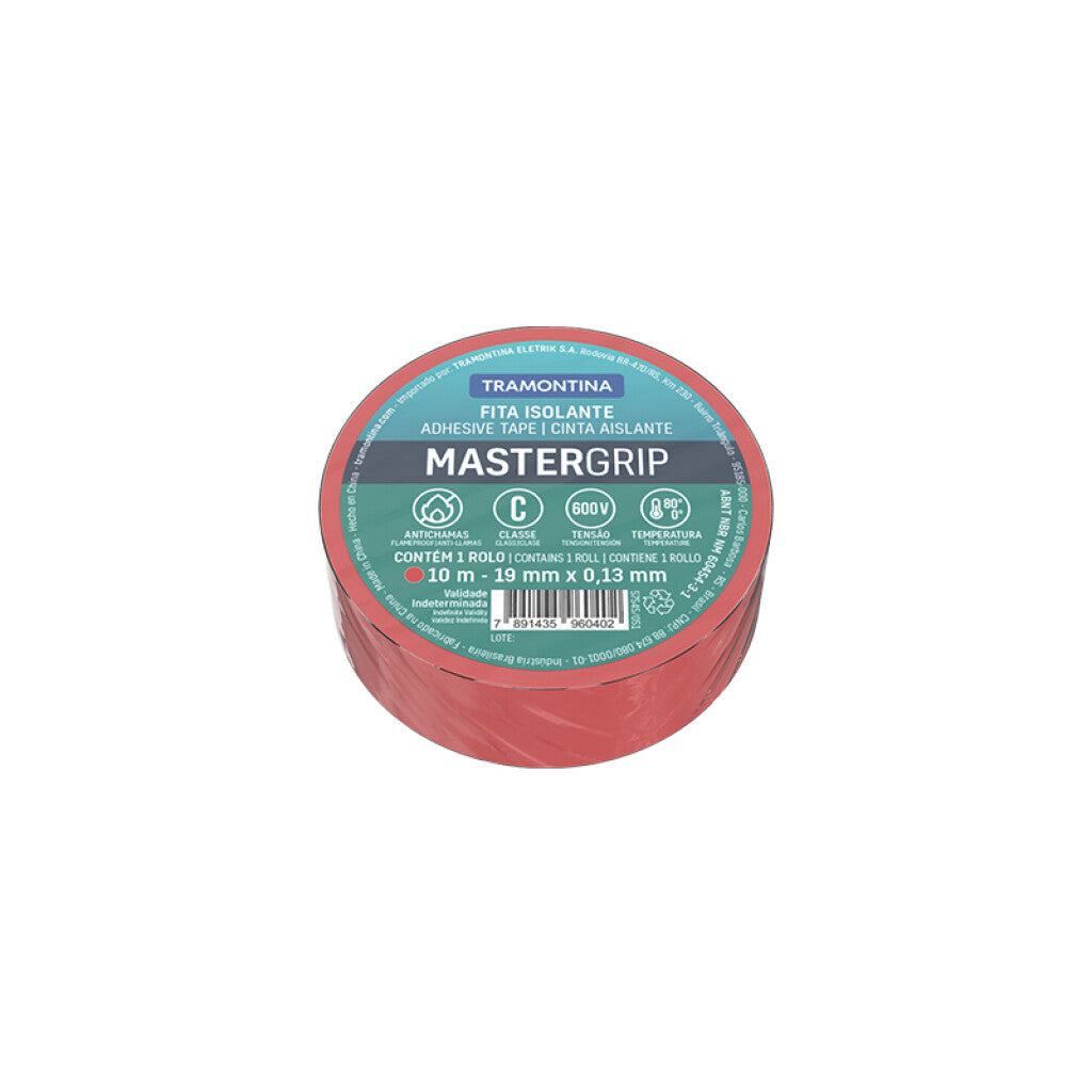 Cinta aislante MasterGrip 0,13x19mm rojo 10m -TRAMONTINA - TE2012