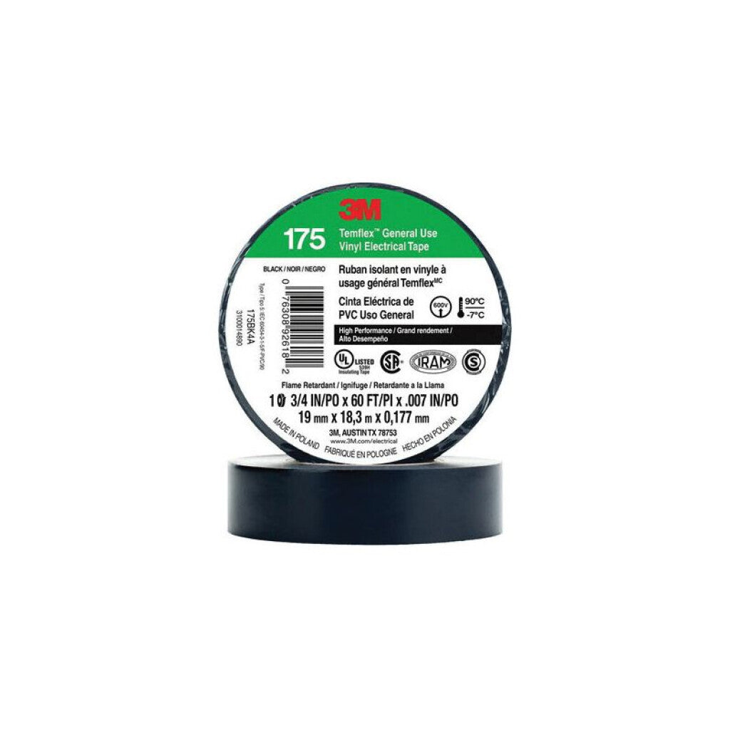 Cinta aislante Temflex 175 19mm x 18 mt. negra - T47840N