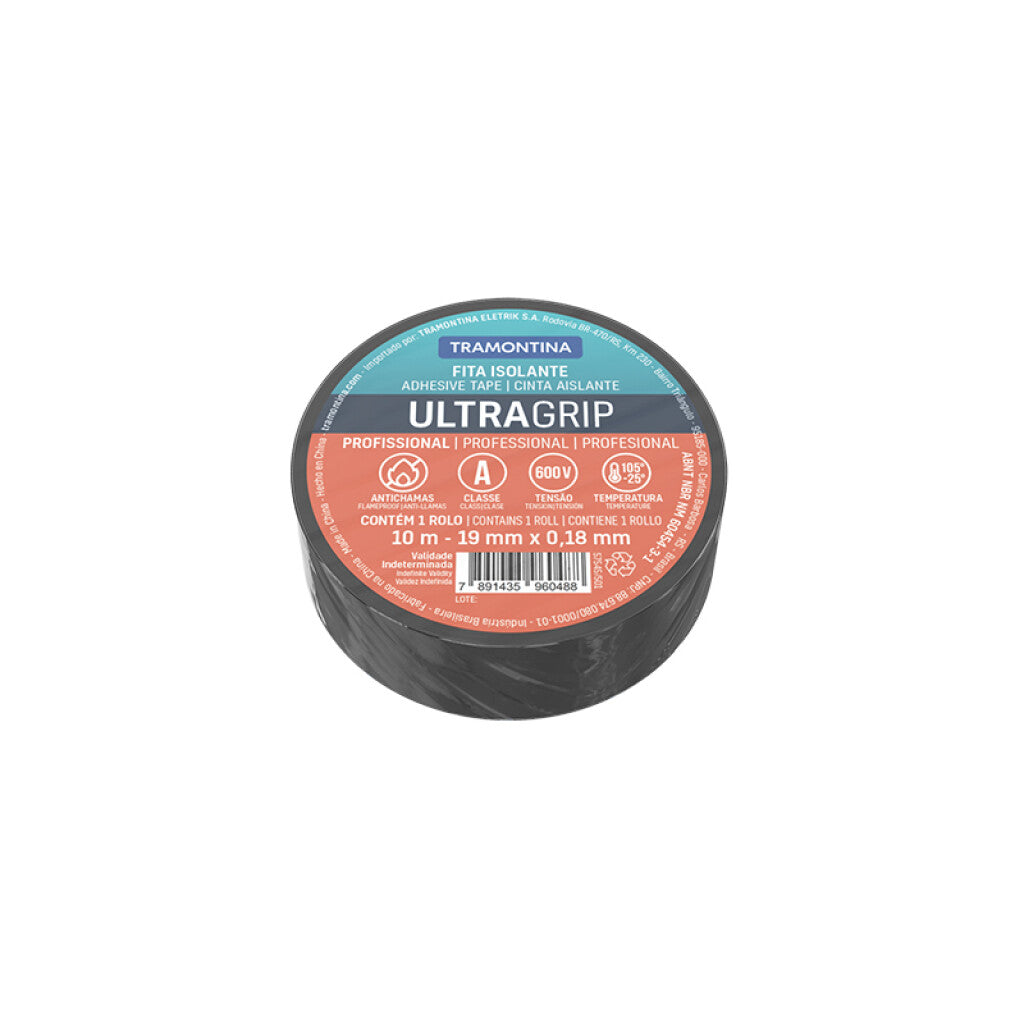 Cinta aislante UltraGrip 0,18x19mm negro 10m -TRAMONTINA - TE2030