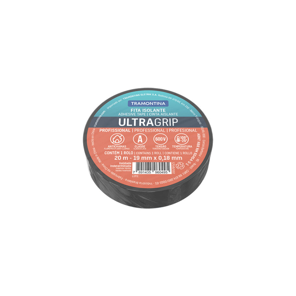 Cinta aislante UltraGrip 0,18x19mm negro 20m -TRAMONTINA - TE2040