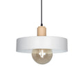 Colgante pantalla metal blanco y madera E27 Ø300mm - JU0386
