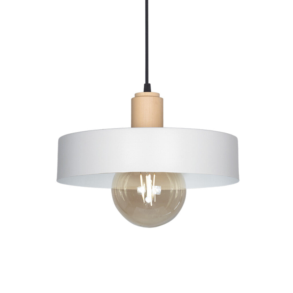 Colgante pantalla metal blanco y madera E27 Ø300mm - JU0386