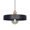 Colgante pantalla metal negro y madera E27 Ø400mm - JU0380