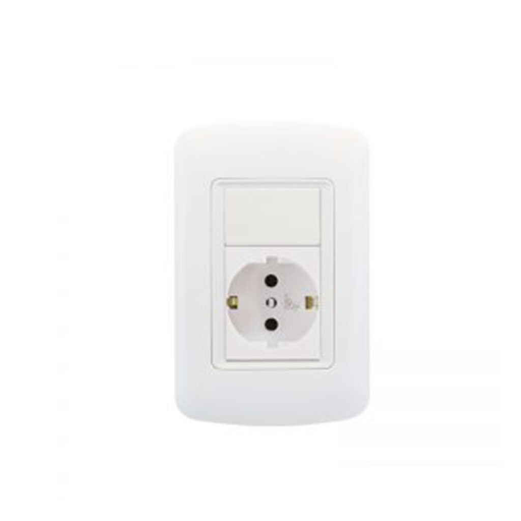 Conj. plaqueta c/toma schuko - blanco Atenea Plus - M47122