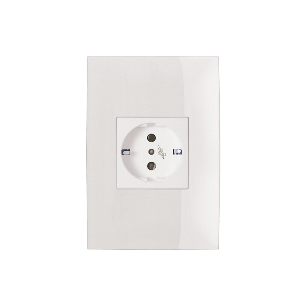 Conj. plaqueta c/toma schuko - Presta blanco - C51008
