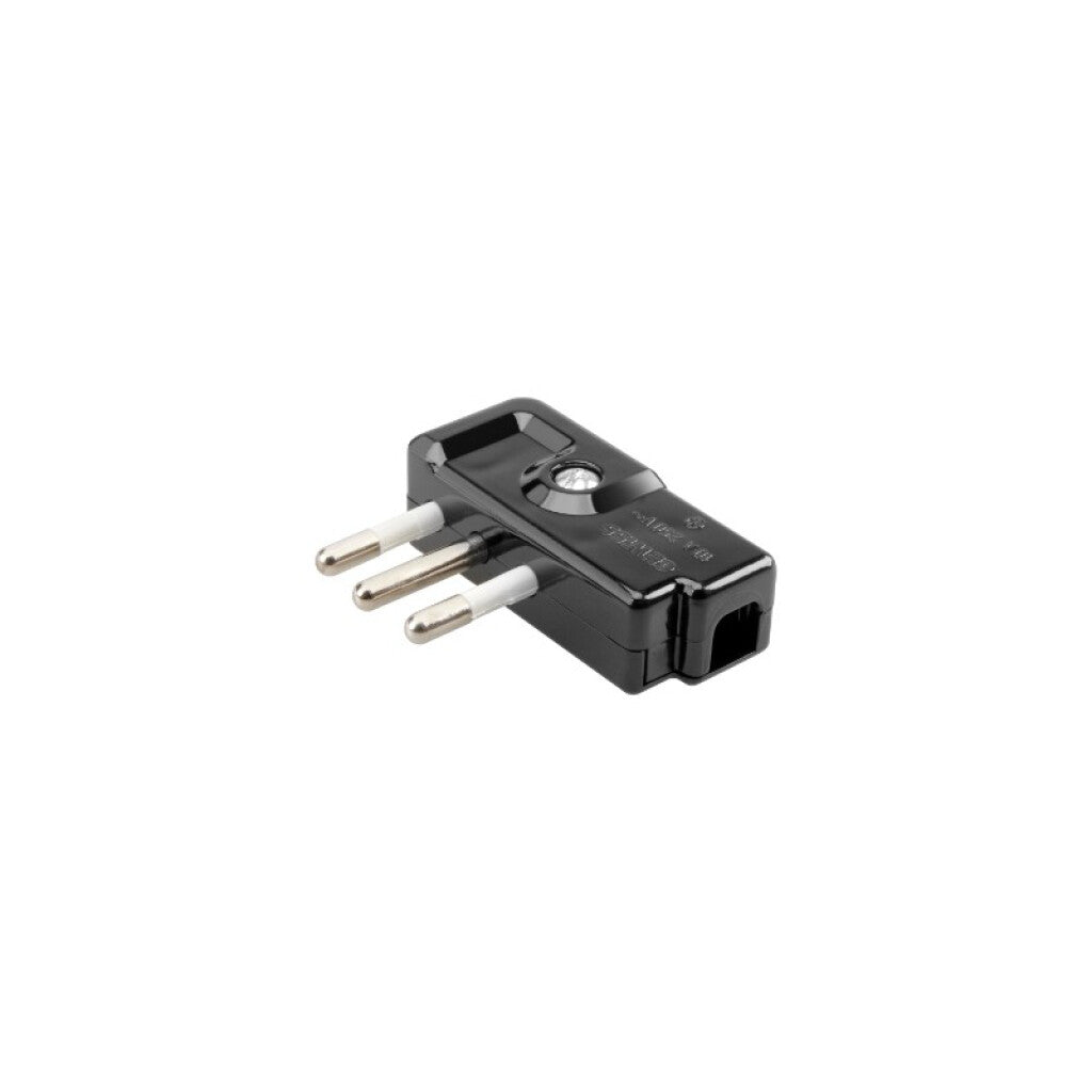 Ficha en 90° 3 en línea 10A 250Vac negra - GC8008