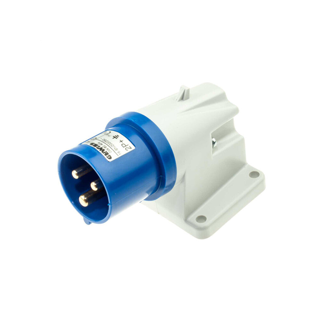 Ficha industrial 2P+T 16A 230V con base IP44 azul - GG0404