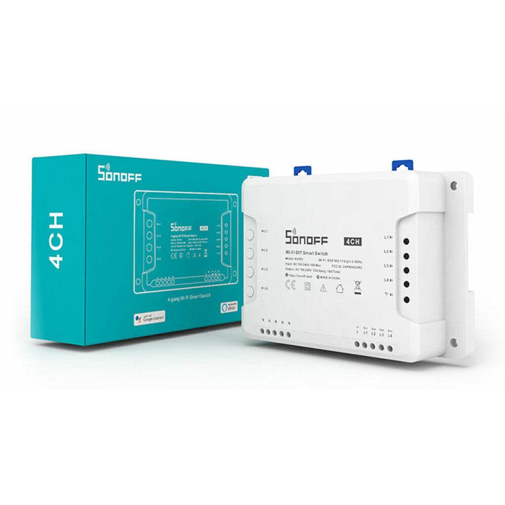 Interruptor inteligente WIFI 4CHR3 p/riel SONOFF - SO0115
