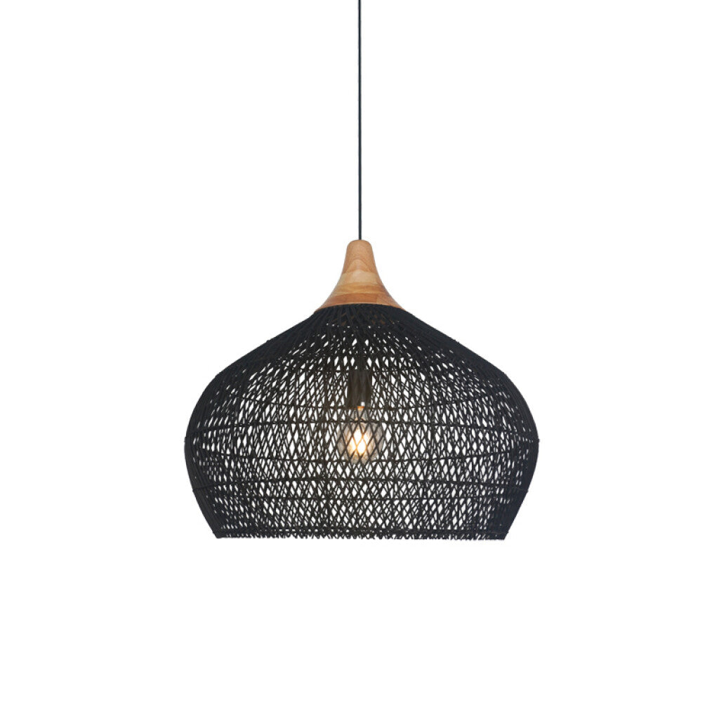 Lámpara colg. campana ratán negro E27 Ø600x450mm - IX9546