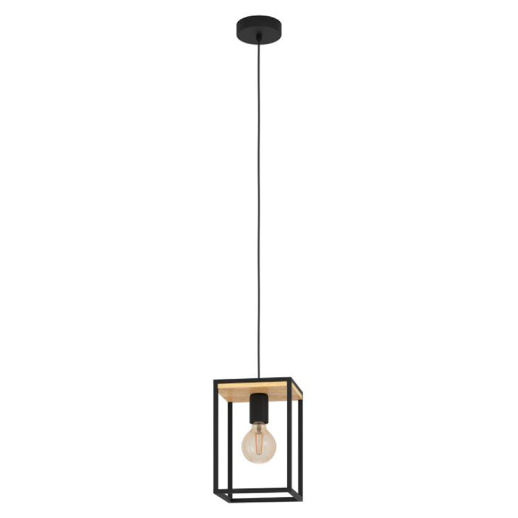 Lámpara colgante acero ngro madera prisma LIBERTAD - EG4322