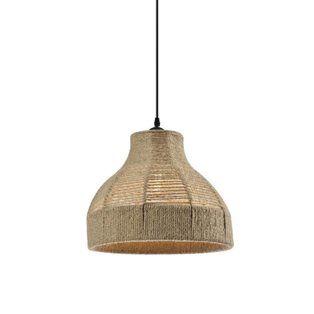 Lámpara colgante campana de cáñamo y metal Ø37cm - IX9078