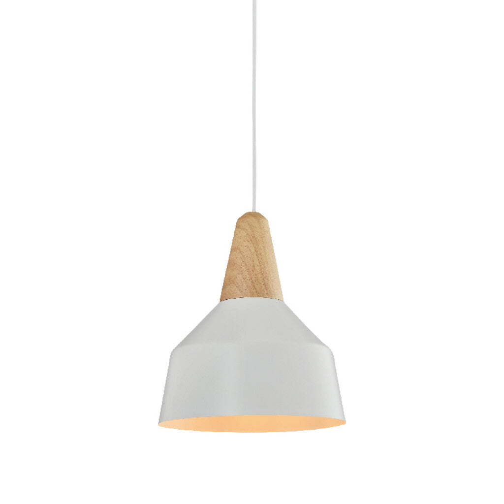 Lámpara colgante campana metal blanco y madera Ø26 - IX9010