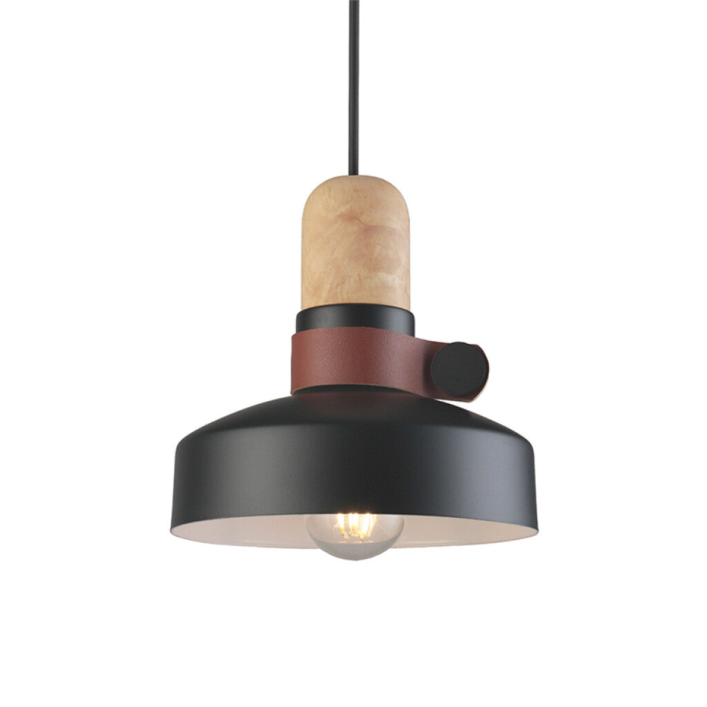 Lámpara colgante campana metal negro/madera Ø21cm - IX9160