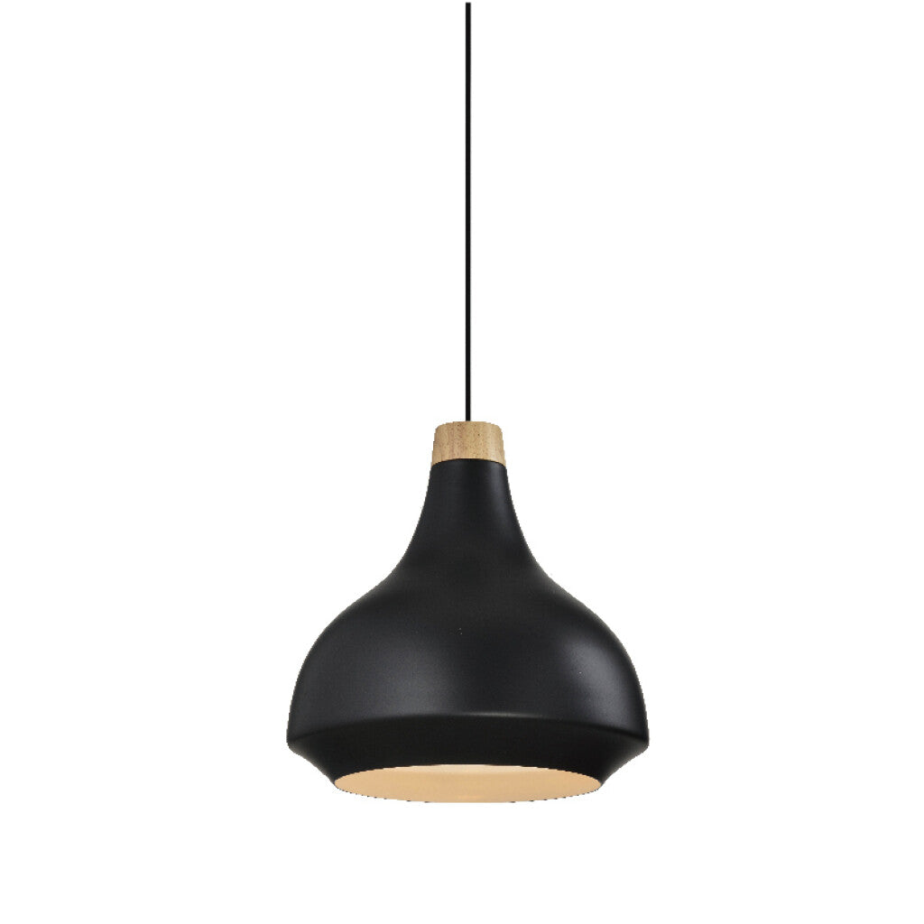 Lámpara colgante campana metal negro y madera Ø34 - IX9018