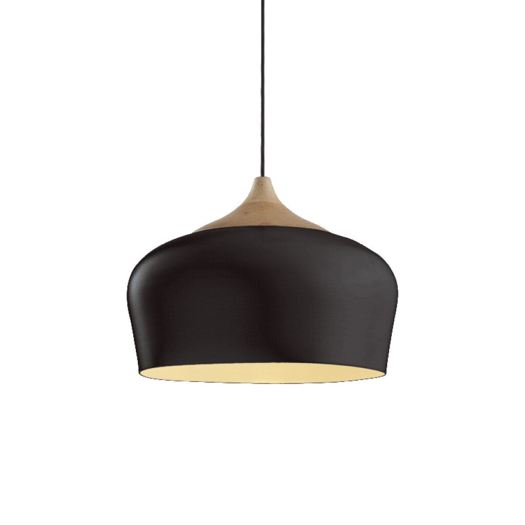 Lámpara colgante campana metal negro y madera Ø35 - IX9041