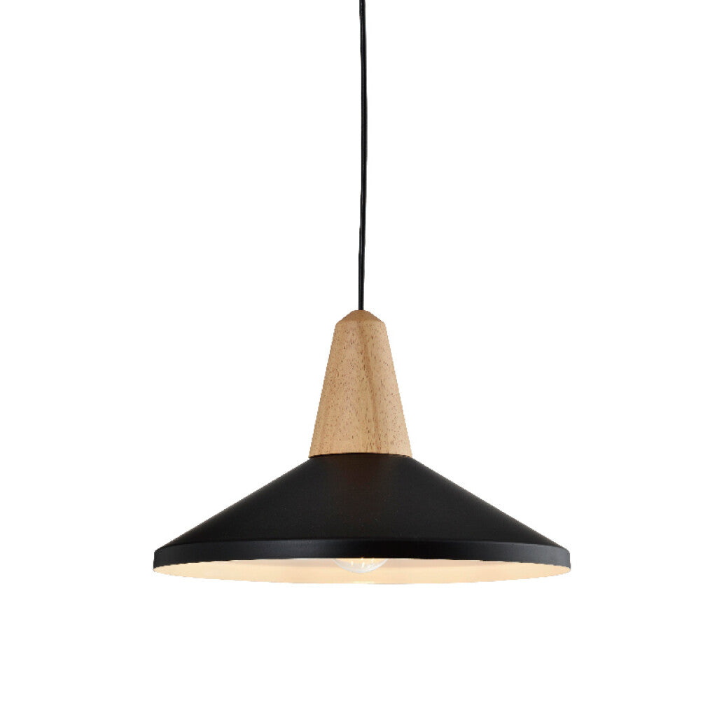 Lámpara colgante campana metal negro y madera Ø36 - IX9014