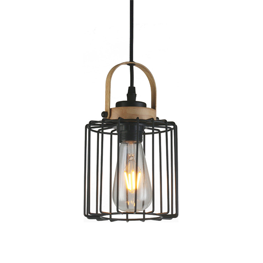 Lámpara colgante cilíndrico reja metal negro Ø15cm - IX9158