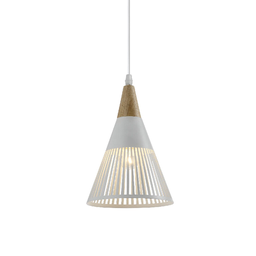 Lámpara colgante cónico varilla metal blanco Ø18cm - IX9070