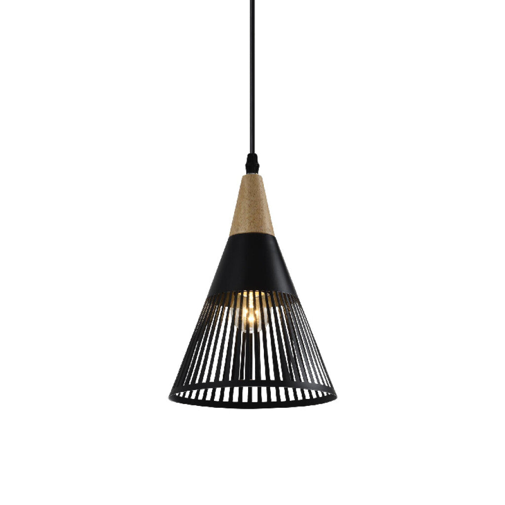 Lámpara colgante cónico varilla metal negro Ø18cm - IX9068