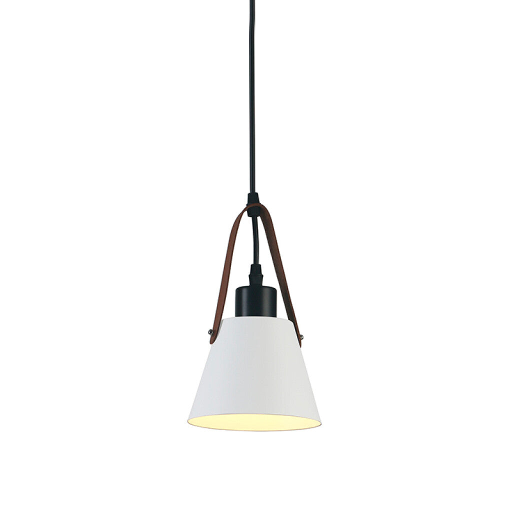 Lámpara colgante cono metal blco+ símil cuero Ø15 - IX9059X