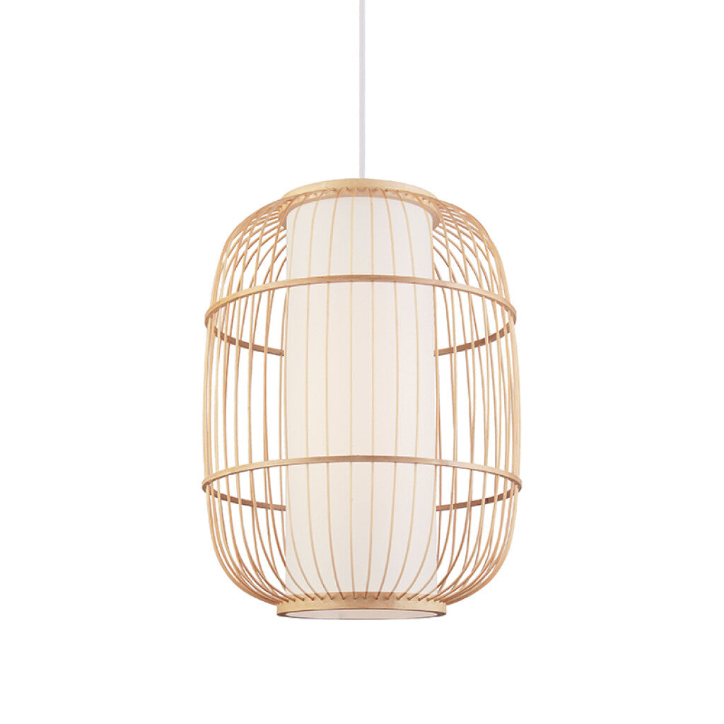 Lámpara colgante de bambú c/difusor opal Ø30,5cm - IX9145