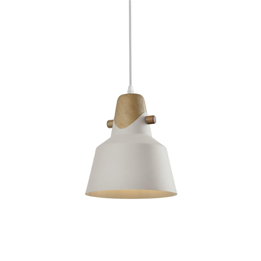 Lámpara colgante metal blanco y madera vintage Ø22,5cm - IX9047