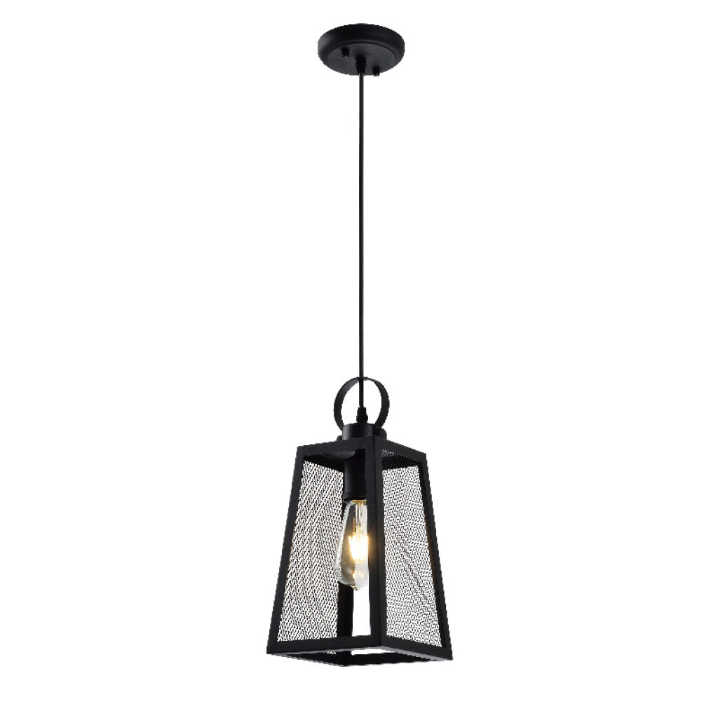 Lámpara colgante tipo farol metal negro + rejilla - IX9110