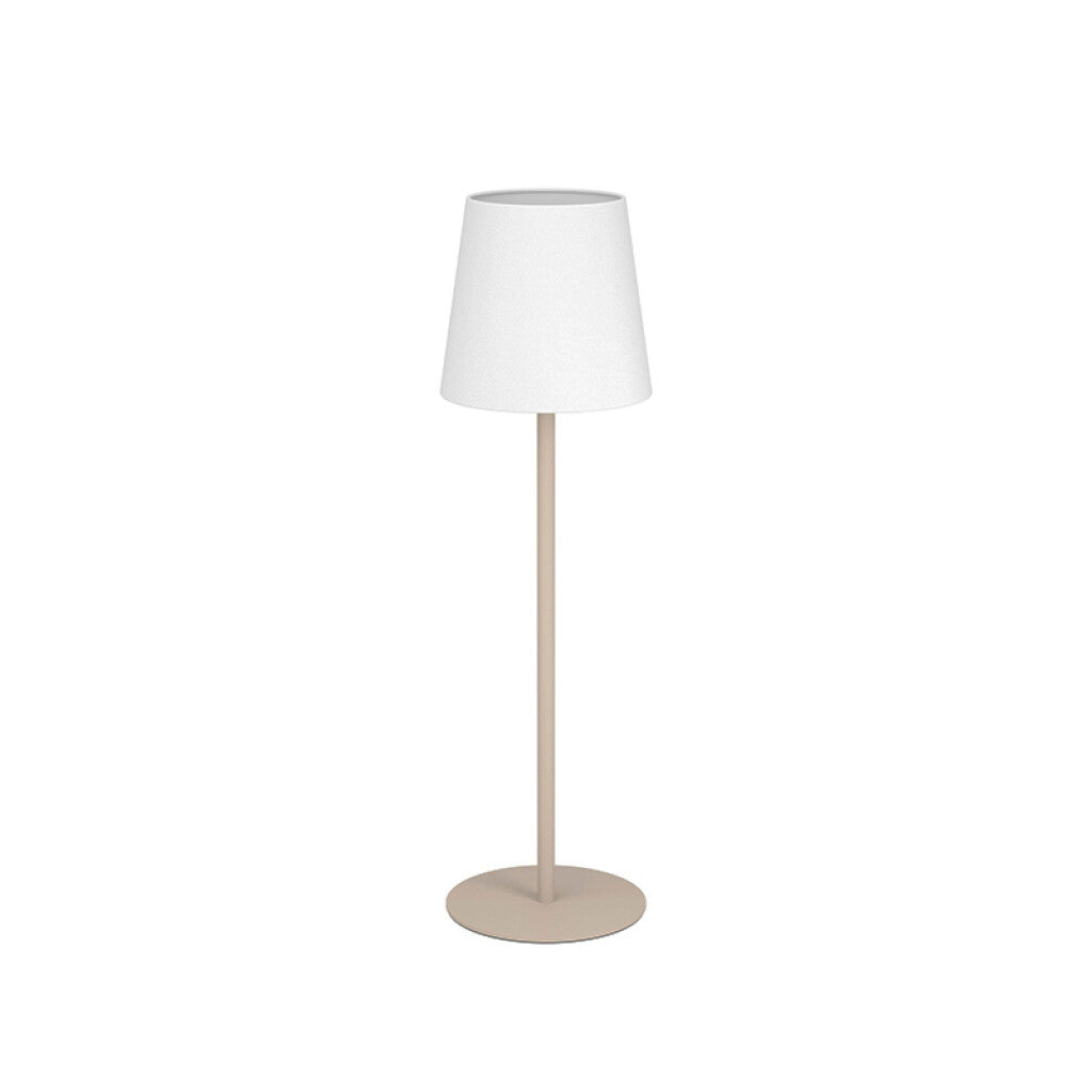 Lámpara de mesa E14 acero beige y pant tela blanca - EG6022