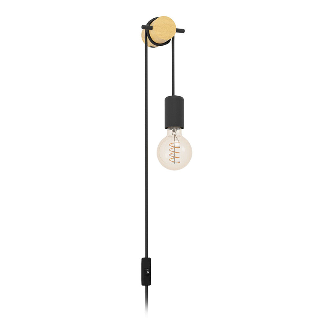 Lámpara de pared acero negro y madera E27 BUDDON - EG4250