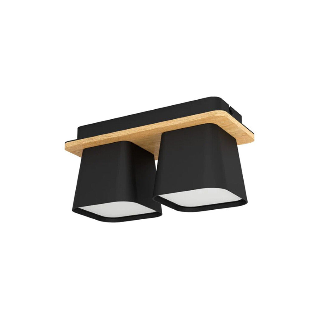 Lámpara de techo acero negro y madera 2xE27 RUSCIO - EG3481