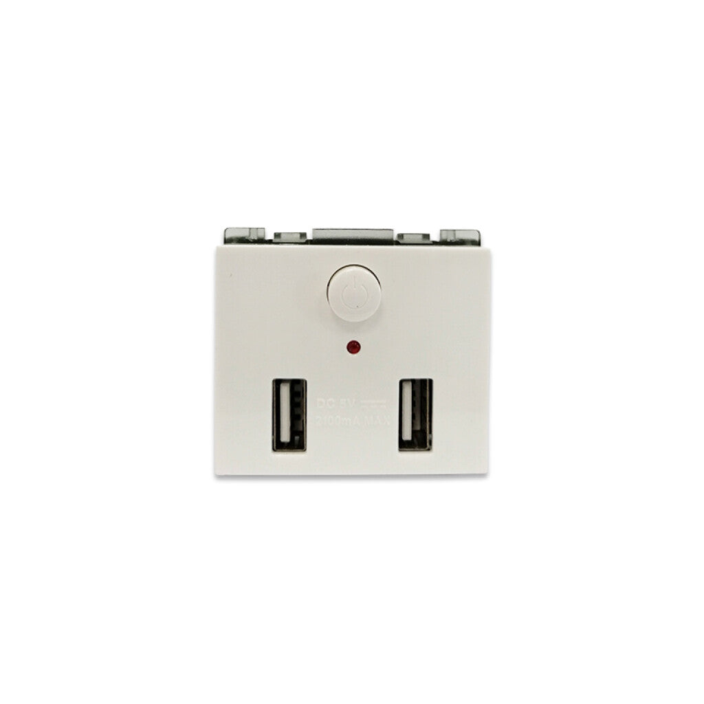 Mód. cargador p/2 USB-A 2.1A blanco - Atenea Plus - M48280