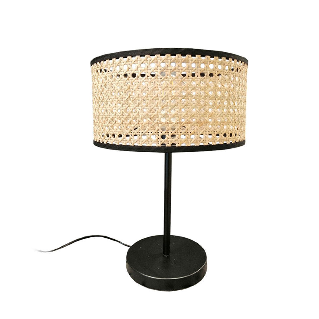 Portátil de mesa en metal negro pantalla ratán - IX9414