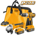 KIT AMOLADORA ANGULAR 20V + ATORNILLADOR 20V A BATERIA INGCO P20S CKLI2009