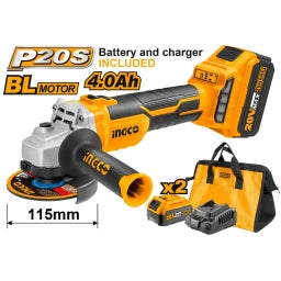 KIT AMOLADORA 20V + 2 BAT 4AH + CARG Y BOLSO INGCO CAGLI11522