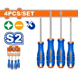 SET X 4 DESTORNILLADORES S2 PALETA/PHILLIPS IMANTADO WADFOW WSSA404