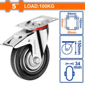 RUEDA METAL/GOMA GIRATORIA CON FRENO 5" WADFOW WJL3353